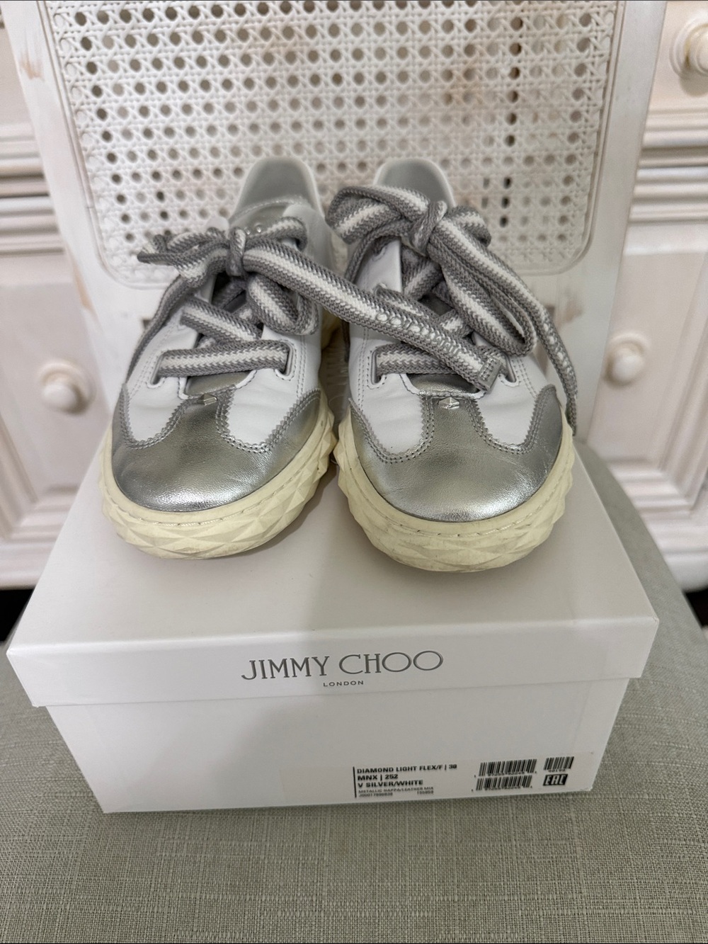 Jimmy Choo Silver & White Women’s Low-Top Sneakers